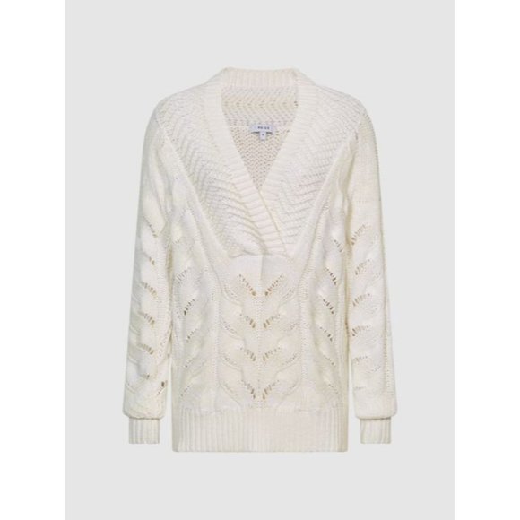 NWOT Reiss Claudine Knit Cable Shawl Neck Jumper Sweater White Ivory Cotton - Picture 7 of 9